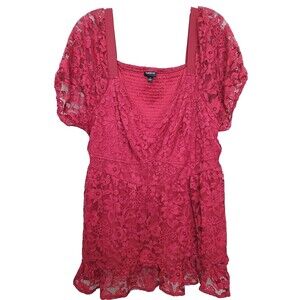 Torrid Red Lace Babydoll Puff Sleeve Lined Top Size 1 (1X)